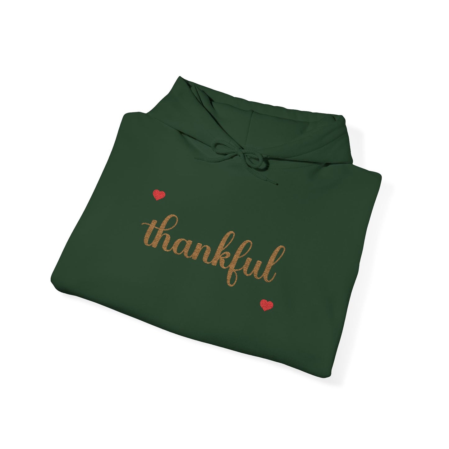 The Thankful Edit1 |Gold Embroidered Thankful Hoodie, red hearts (multiple colors)