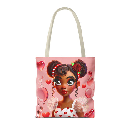 Heartbreaker Girl | Bubble Gum All -Over-Print Two-Tone Tote Bag (multiple strap colors)
