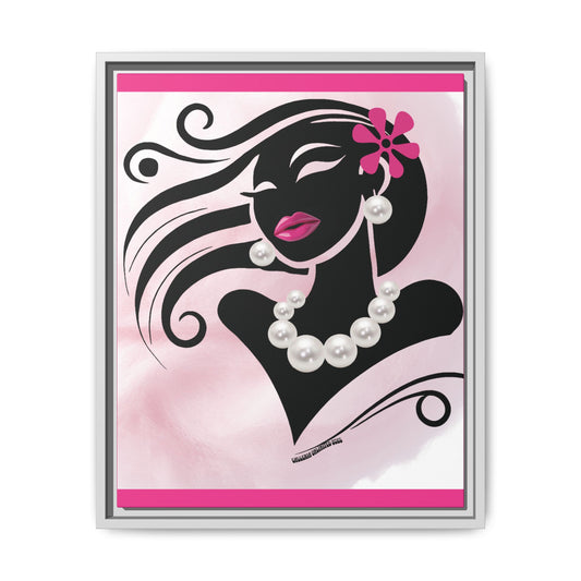 Pearls & Curls6 | Pink Pout - Framed Matte Canvas Art