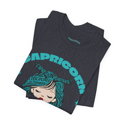 Capricorn | Word Art Graphic Tee2 (turquoise)--"Capricorn" Definition on Back