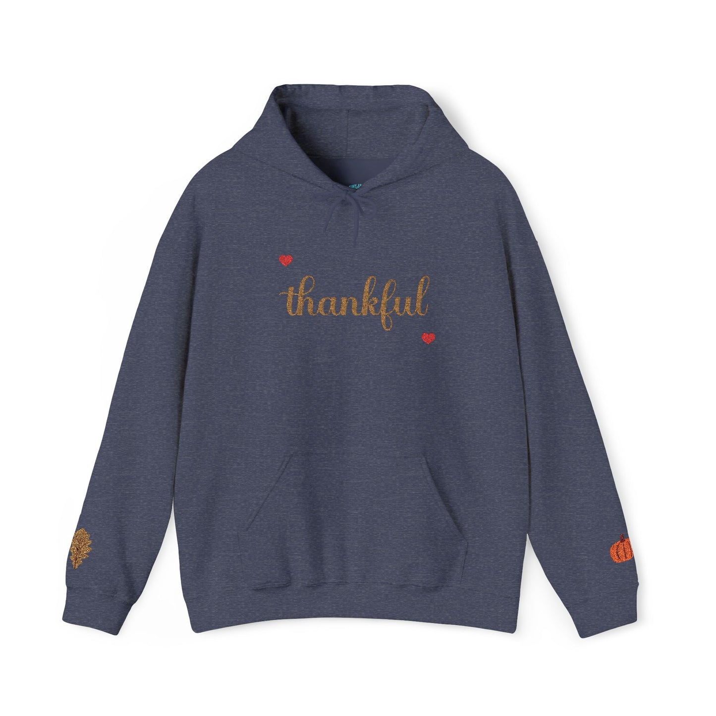 The Thankful Edit1 |Gold Embroidered Thankful Hoodie, red hearts (multiple colors)