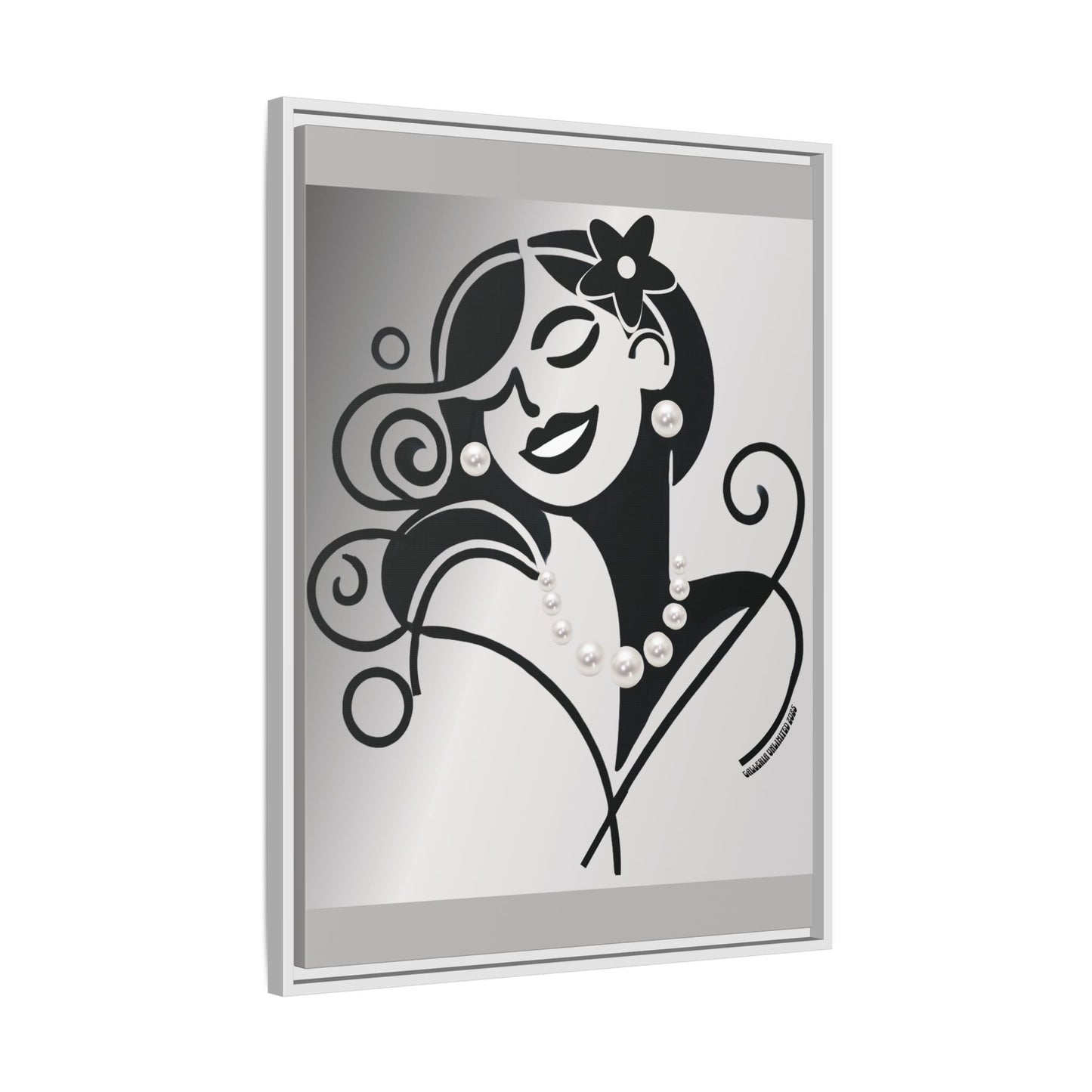 Pearls & Curls4 | Black and White - Framed Matte Canvas Art (black or white frame)