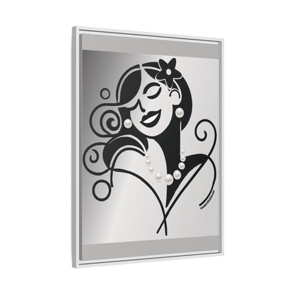 Pearls & Curls4 | Black and White - Framed Matte Canvas Art (black or white frame)