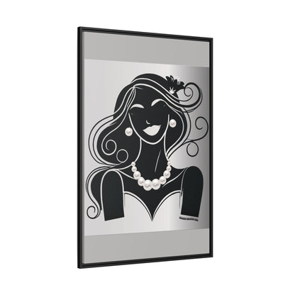 Pearls & Curls1 | Black and White - Framed Matte Canvas Art (black or white frame)