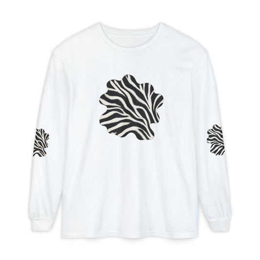 Zebra | Black & White Zebra Patch Long Sleeve Tee (Elbow accents)