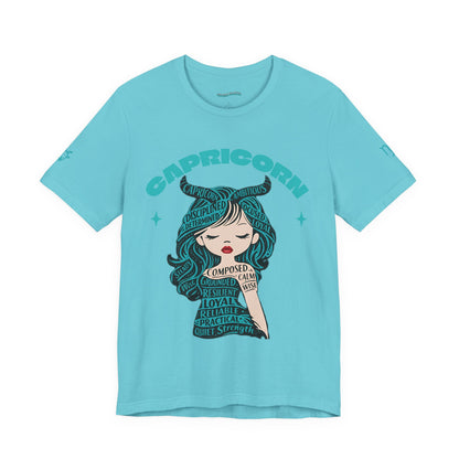 Capricorn | Word Art Graphic Tee2 (turquoise)--"Capricorn" Definition on Back
