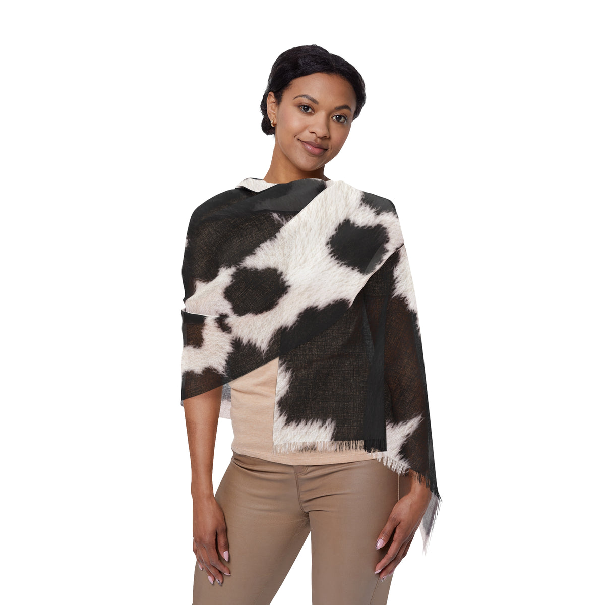Cow | Cow Print Lightweight Scarf — Black & White Sheer Fashion Scarf