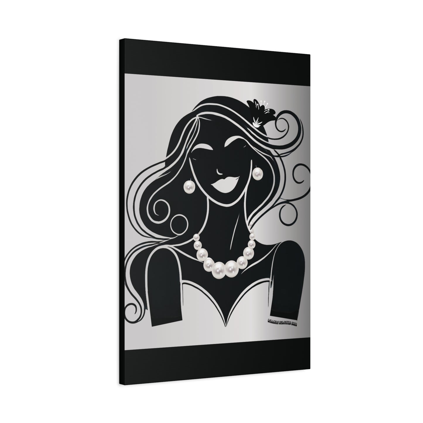 Pearls & Curls1 | Black and White Matte Canvas Print