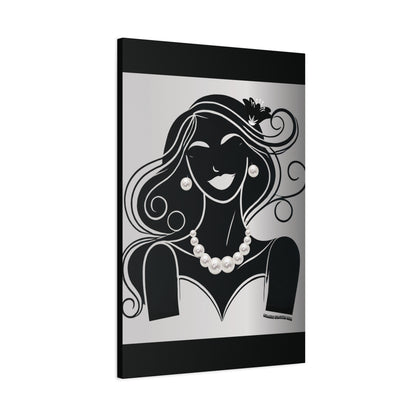 Pearls & Curls1 | Black and White Matte Canvas Print