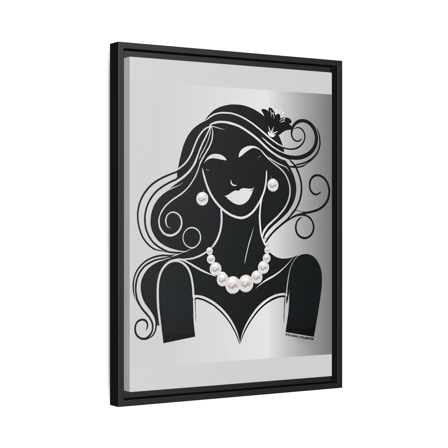 Pearls & Curls 1 | Black and White Framed Matte Canvas Wall Art