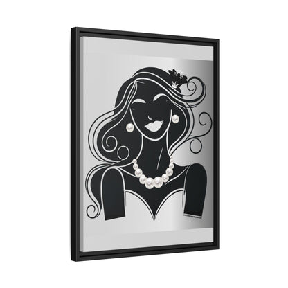 Pearls & Curls 1 | Black and White Framed Matte Canvas Wall Art