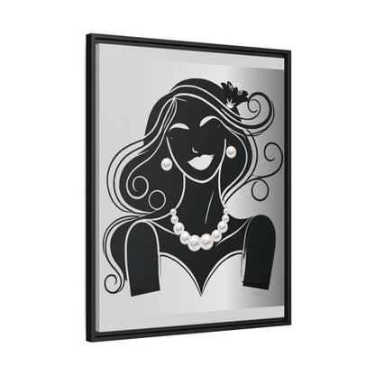 Pearls & Curls 1 | Black and White Framed Matte Canvas Wall Art
