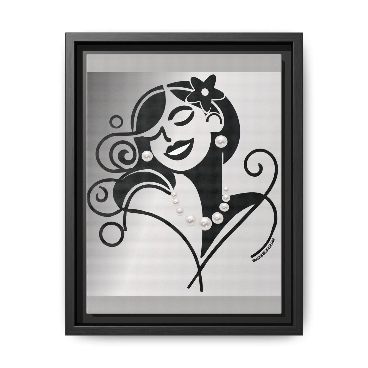 Pearls & Curls4 | Black and White - Framed Matte Canvas Art (black or white frame)