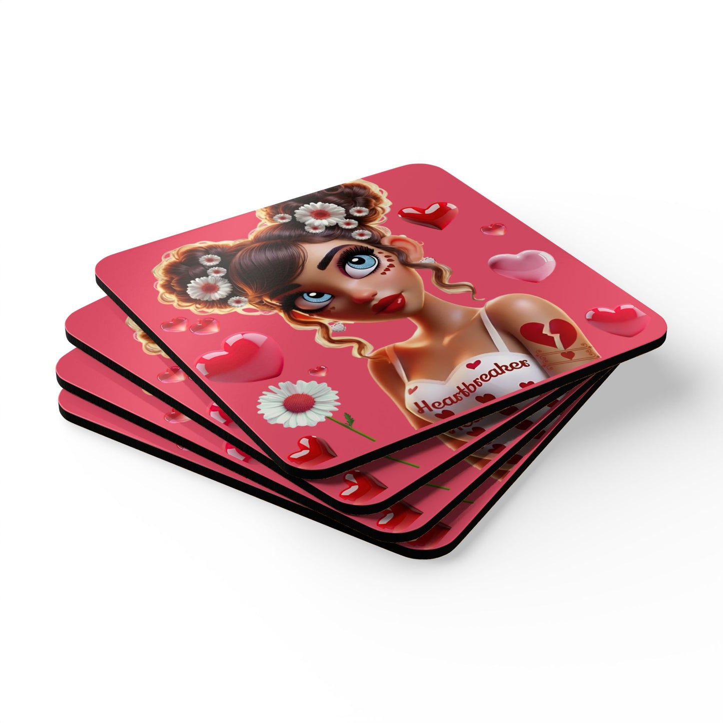 Heartbreaker 1 | Raspberry - Corkwood Coaster Set
