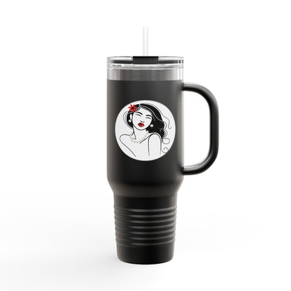 Pearls & Curls3 | Ruby Kiss - Insulated Travel Mug, 40oz (black, white, or red)
