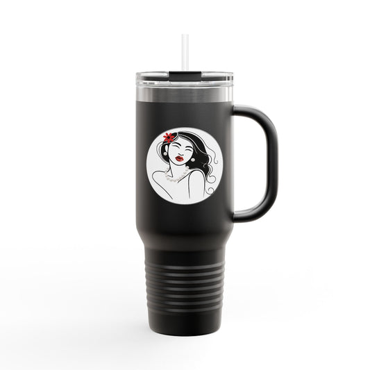 Pearls & Curls3 | Ruby Kiss - Insulated Travel Mug, 40oz (black, white, or red)