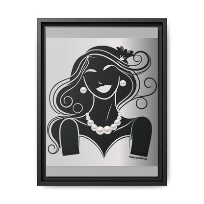 Pearls & Curls1 | Black and White - Framed Matte Canvas Art (black or white frame)