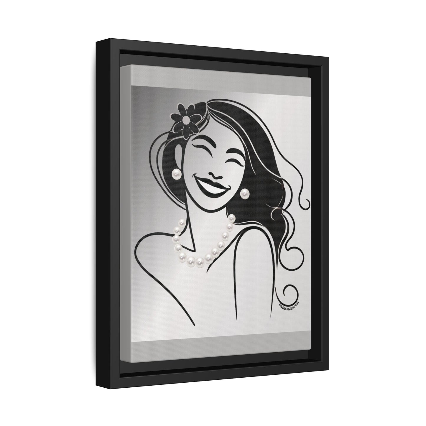 Pearls & Curls3 | Black and White - Framed Matte Canvas Art (black or white frame)