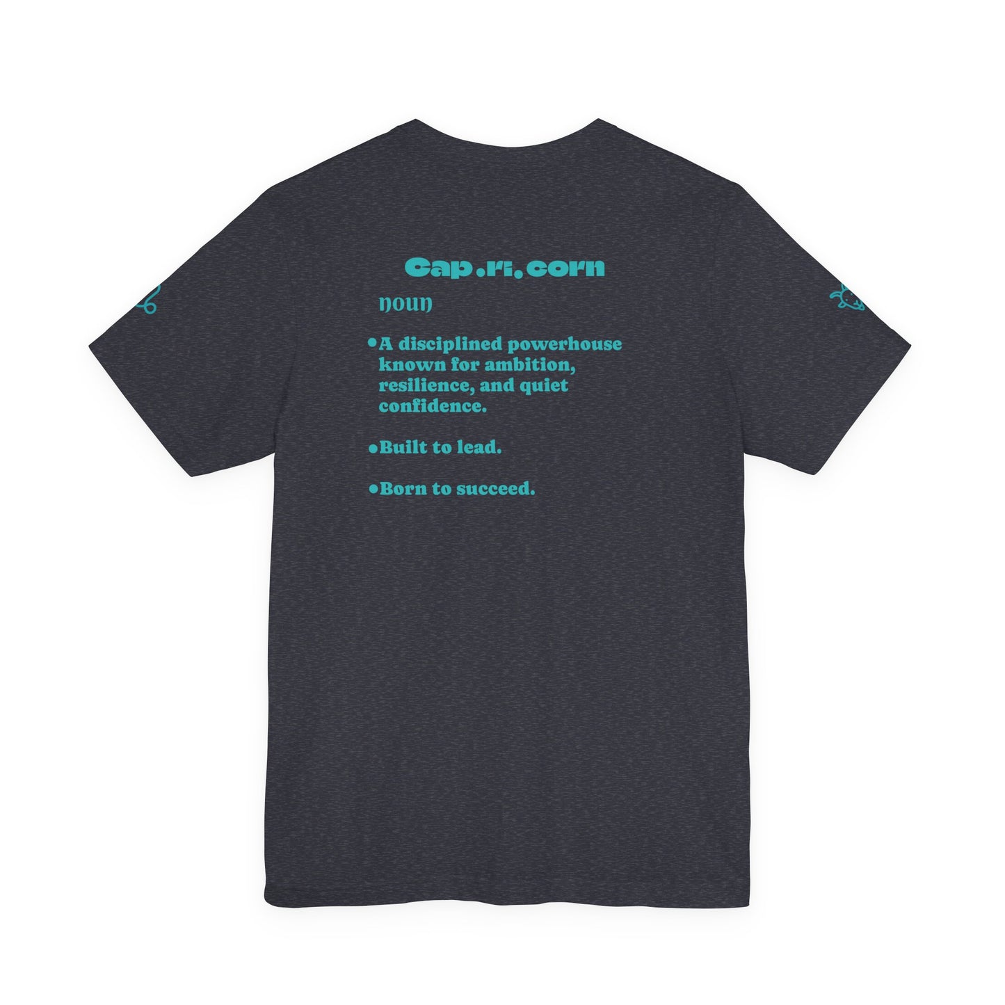 Capricorn | Word Art Graphic Tee2 (turquoise)--"Capricorn" Definition on Back