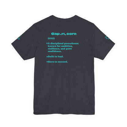 Capricorn | Word Art Graphic Tee2 (turquoise)--"Capricorn" Definition on Back