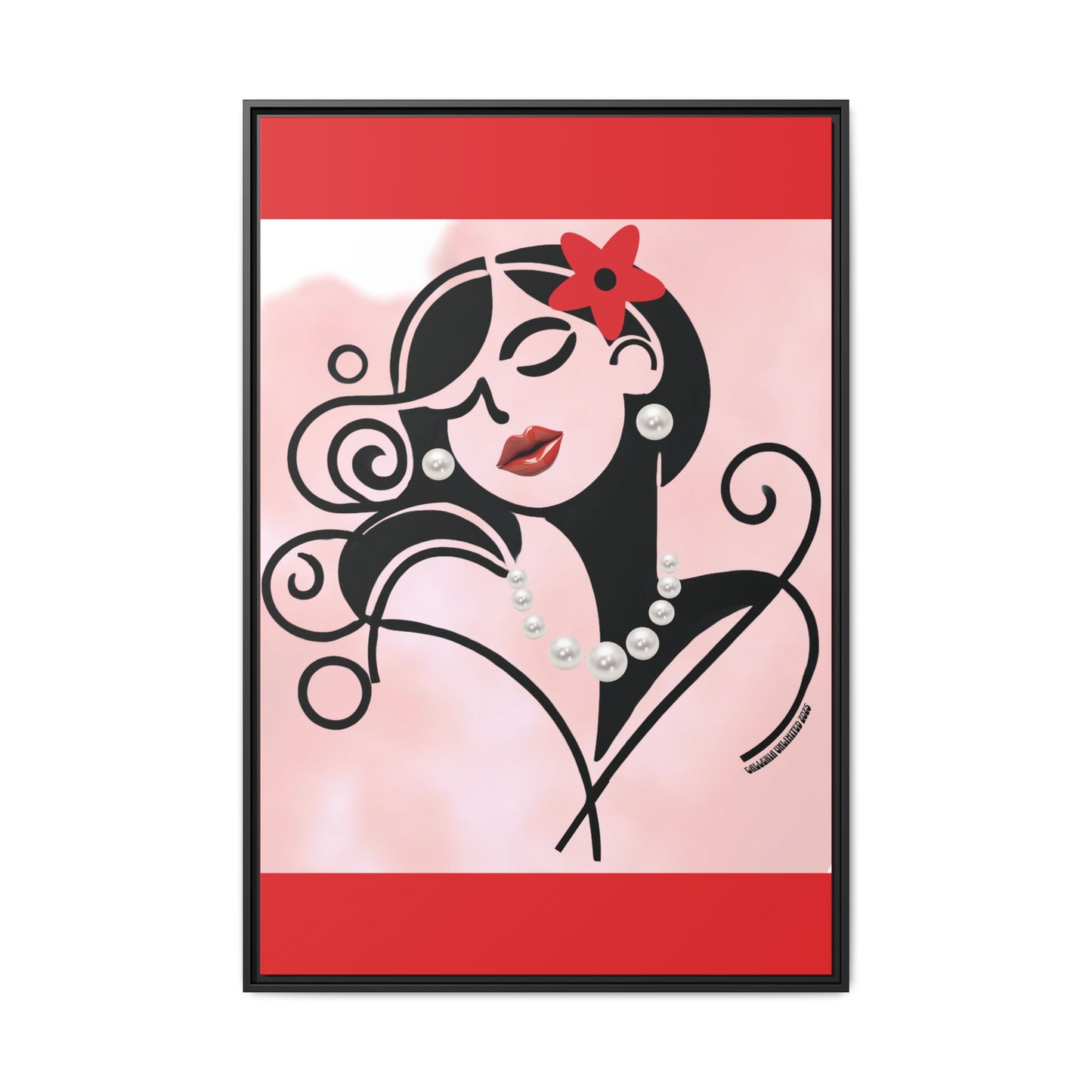 Pearls & Curls4 | Scarlet Kiss - Framed Matte Canvas Art (black or white frame)