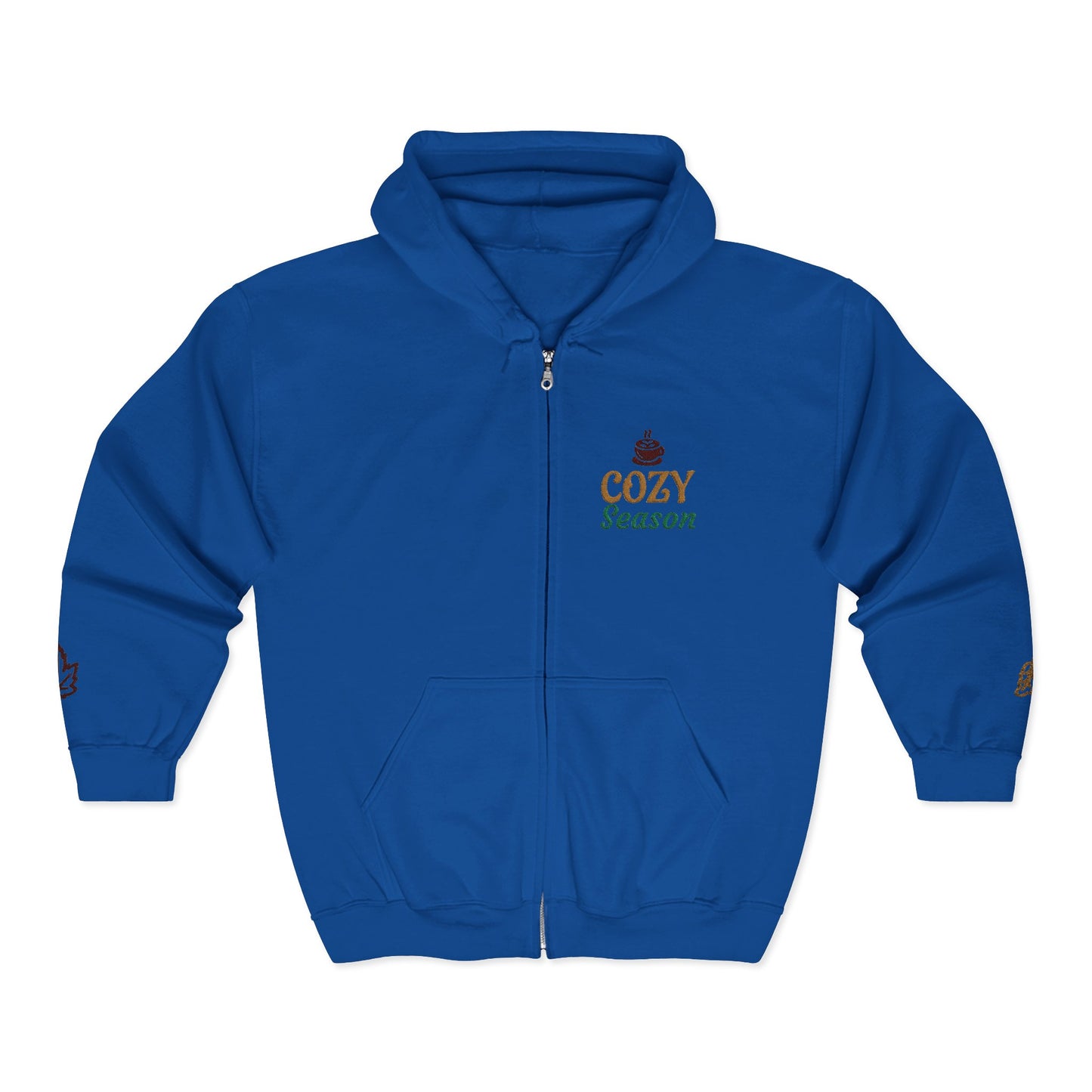 Harvest Haze | 'Cozy Season' Zip Hoodie — Autumn Coffee & Leaves Full-Zip Sweatshirt