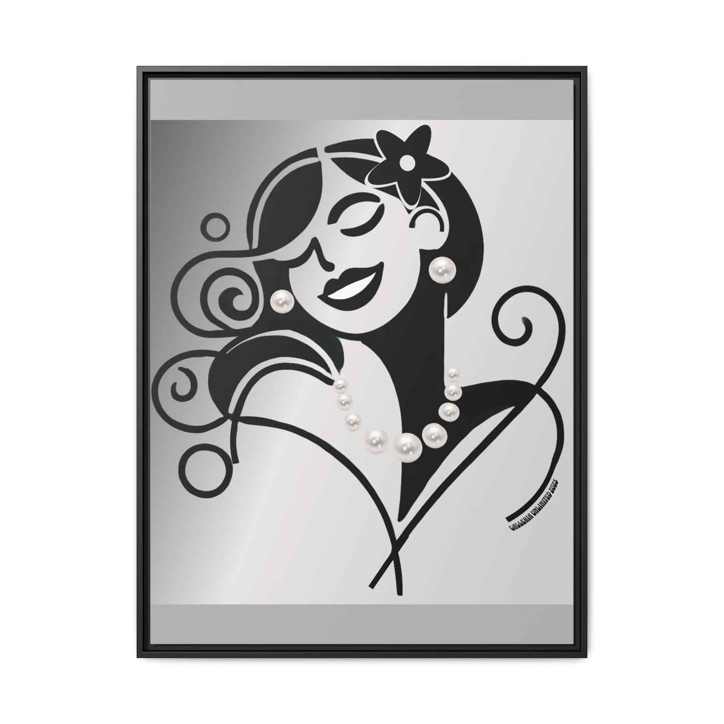 Pearls & Curls4 | Black and White - Framed Matte Canvas Art (black or white frame)