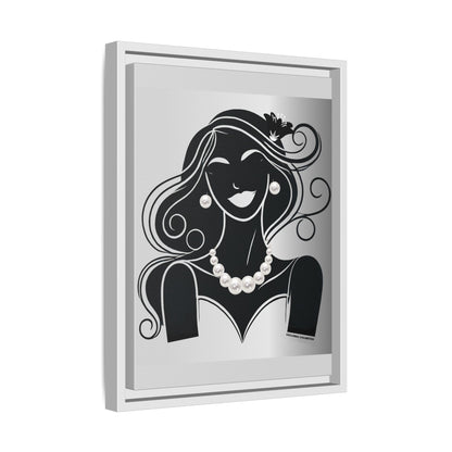 Pearls & Curls 1 | Black and White Framed Matte Canvas Wall Art
