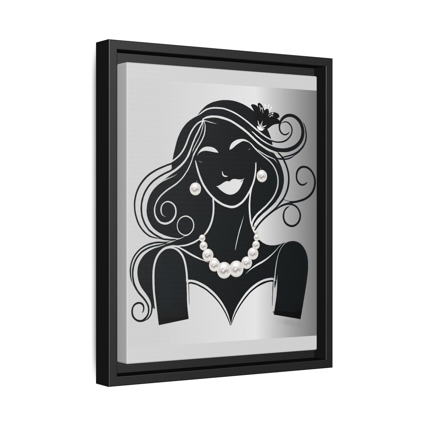 Pearls & Curls 1 | Black and White Framed Matte Canvas Wall Art