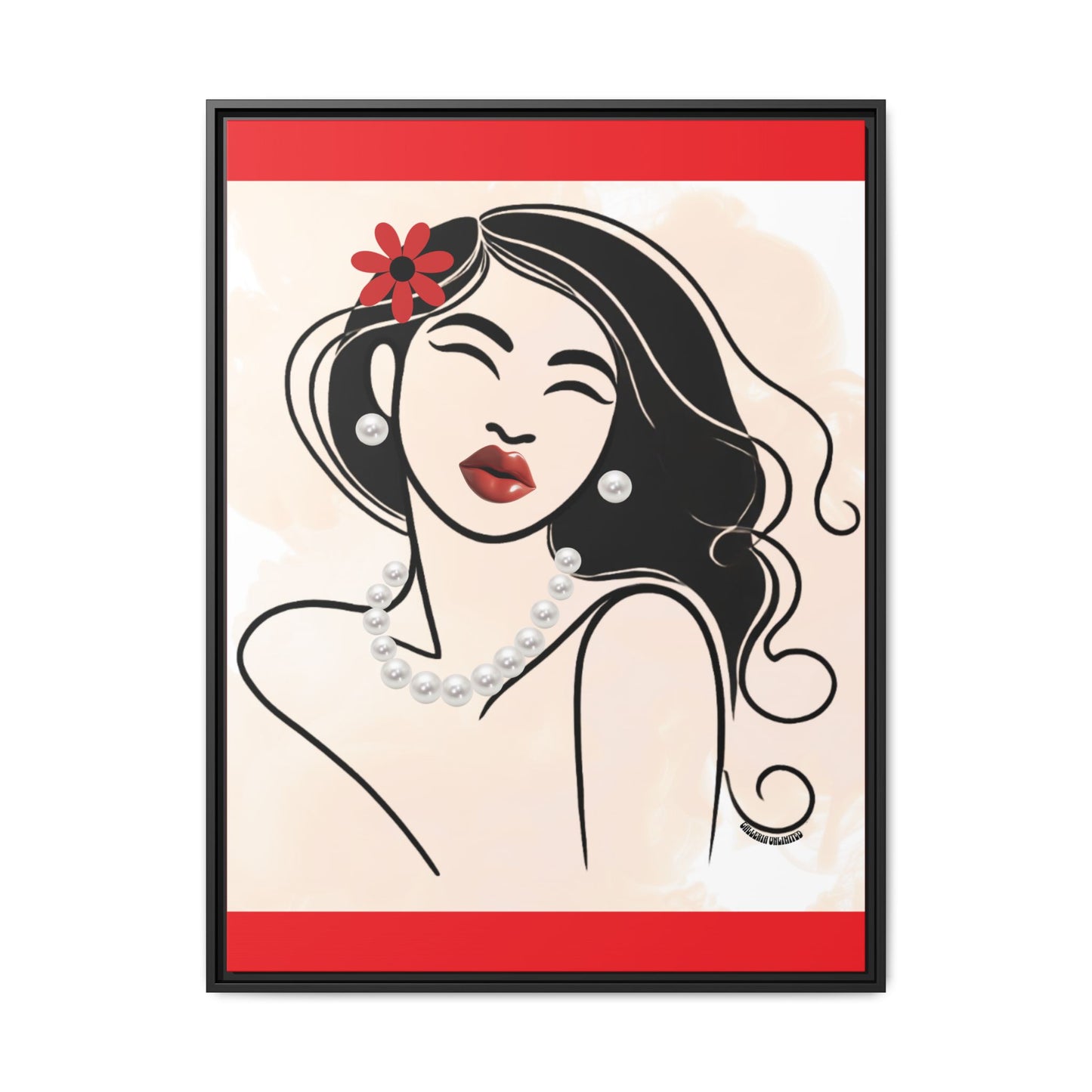 Pearls & Curls 3 | Scarlet Kiss Framed Matte Canvas Wall Art (black or white frame)