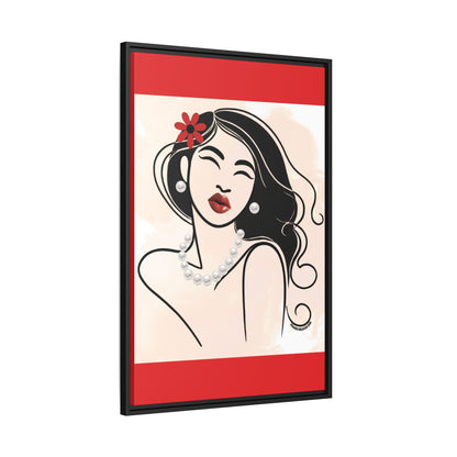 Pearls & Curls3 | Scarlet Kiss - Framed Matte Canvas Art (black or white frame)