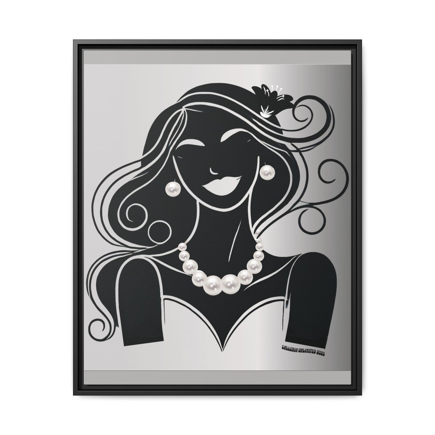 Pearls & Curls1 | Black and White - Framed Matte Canvas Art (black or white frame)