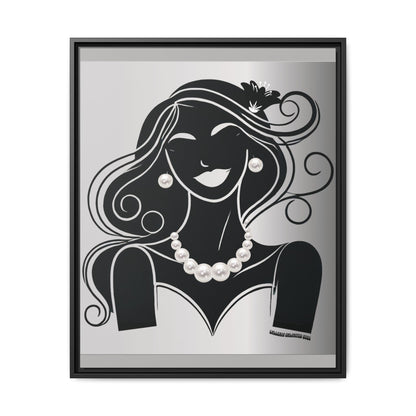 Pearls & Curls1 | Black and White - Framed Matte Canvas Art (black or white frame)