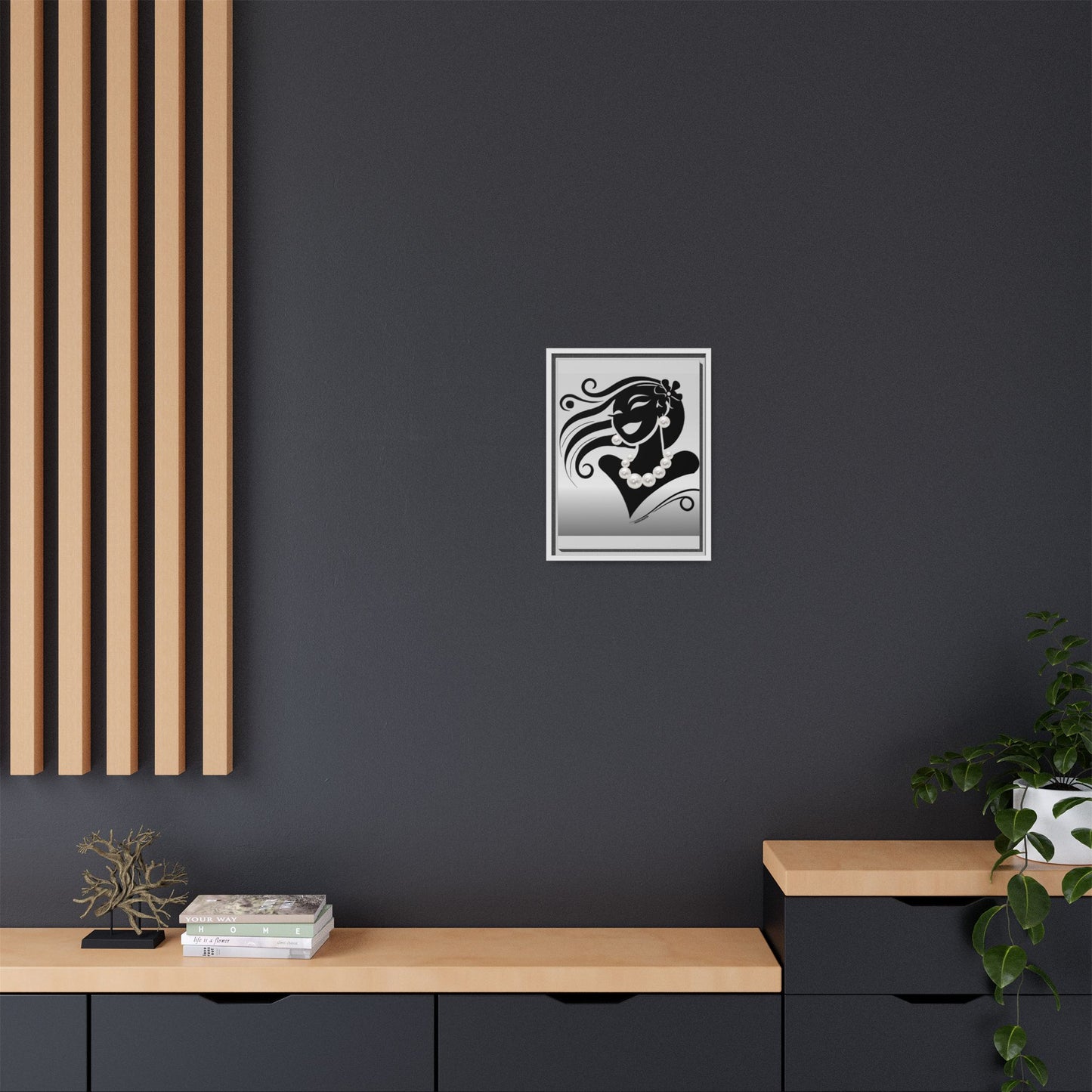 Pearls & Curls 6 | Black and White Framed Matte Canvas Wall Art (black or white frame)