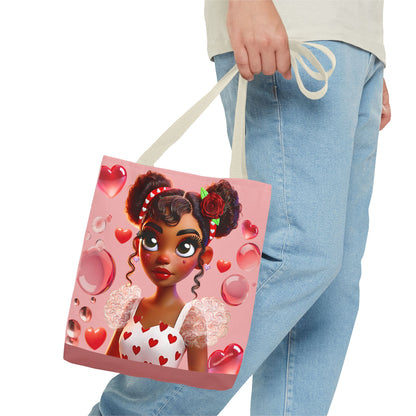 Heartbreaker Girl | Bubble Gum All -Over-Print Two-Tone Tote Bag (multiple strap colors)