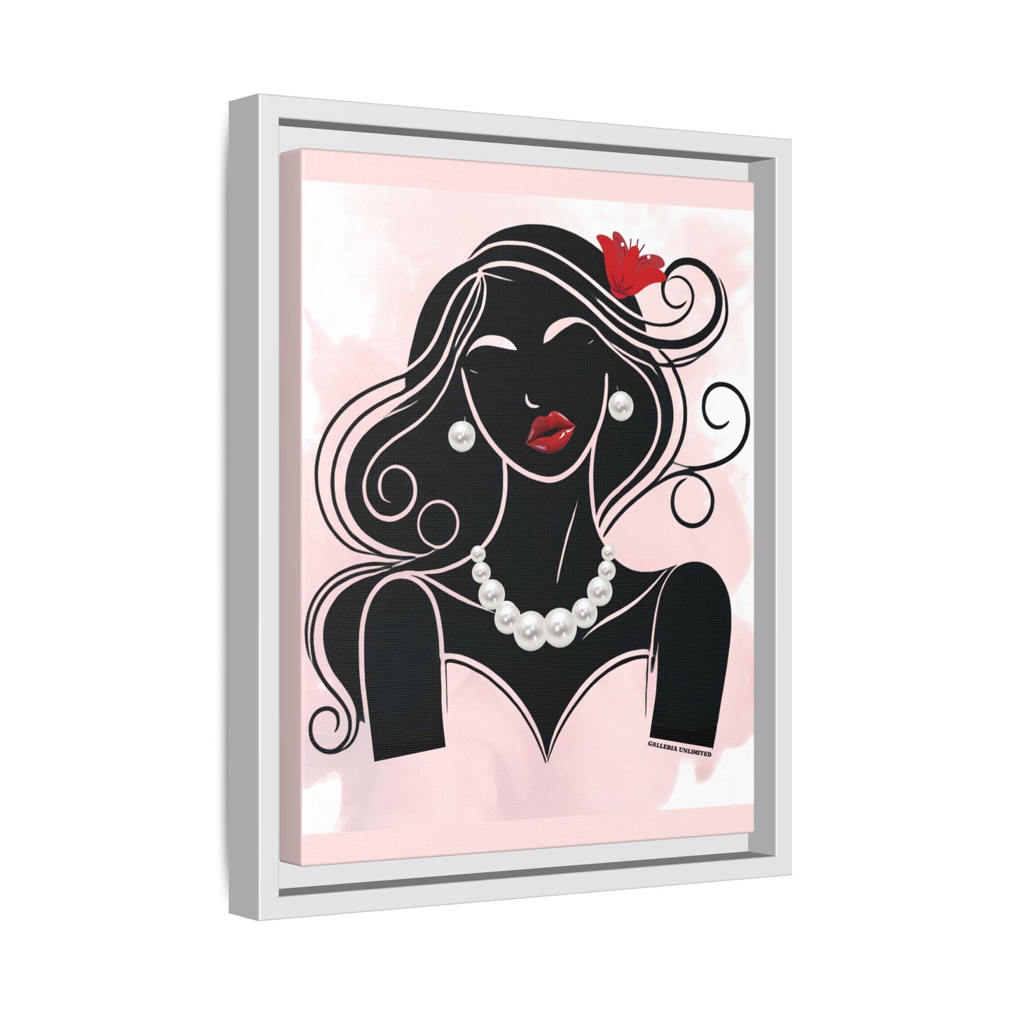 Pearls & Curls 1 | Ruby Kiss Framed Matte Canvas Wall Art (black or white frame)