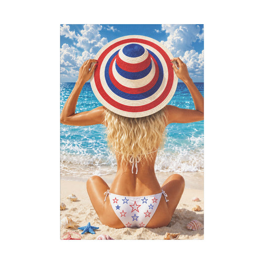 Stars, Stripes, & Sunlight | Coastal Blonde, Satin Canvas, Stretched