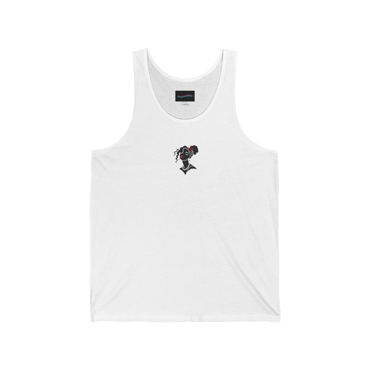 Pearls & Curls 5 | Crimson Kiss White Jersey Tank