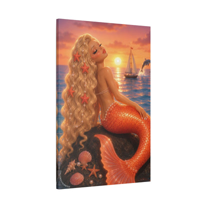 Sirens of the Gilded Sea | Amber Horizon, Satin Stretched Canvas Print