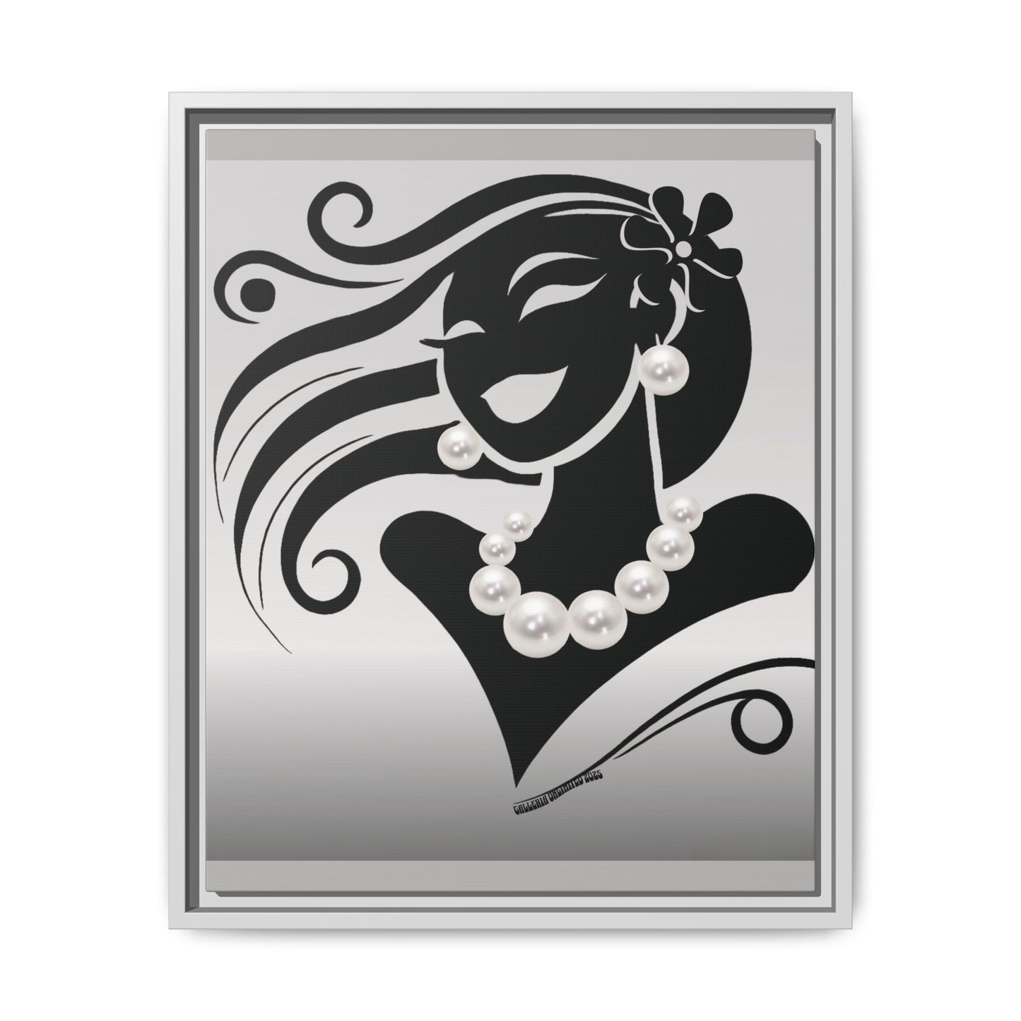 Pearls & Curls6 | Black and White - Framed Matte Canvas Art (black or white frame)