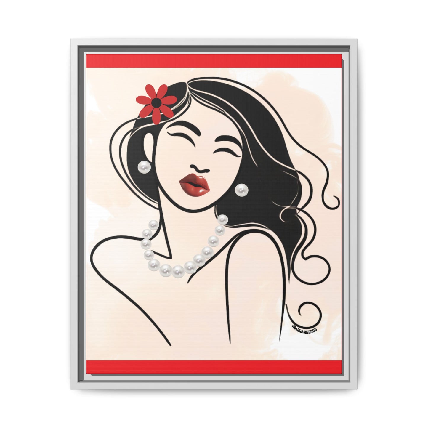 Pearls & Curls 3 | Scarlet Kiss Framed Matte Canvas Wall Art (black or white frame)