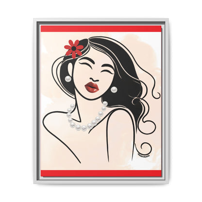 Pearls & Curls 3 | Scarlet Kiss Framed Matte Canvas Wall Art (black or white frame)