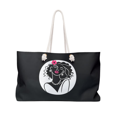Pearls & Curls 2 | Black Double-Sided Weekender Bag