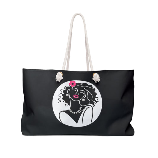 Pearls & Curls 2 | Black Double-Sided Weekender Bag