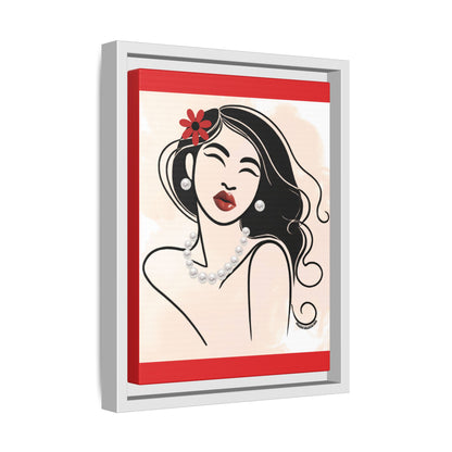 Pearls & Curls3 | Scarlet Kiss - Framed Matte Canvas Art (black or white frame)