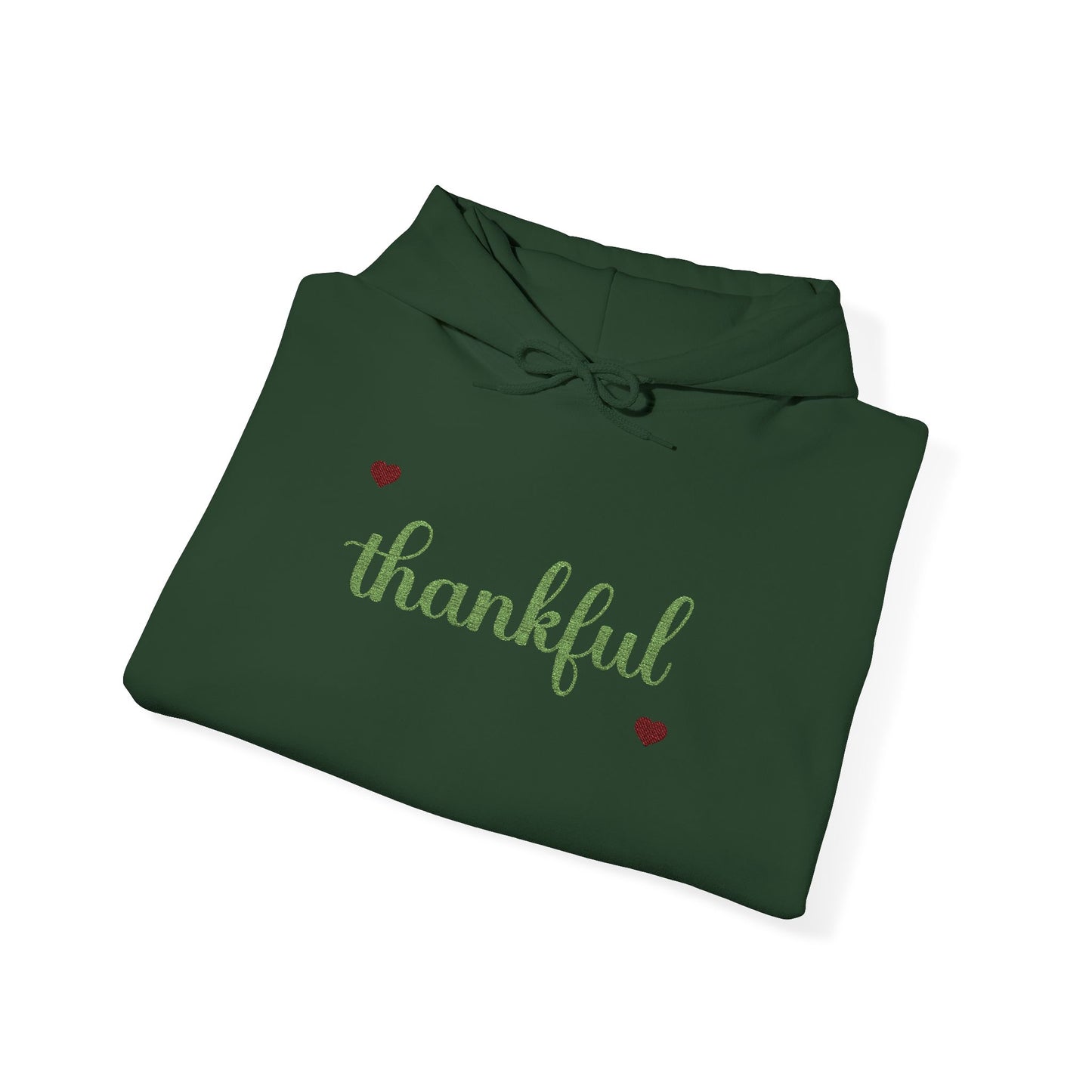 The Thankful Edit1 | Light Green Embroidered Thankful Hoodie, maroon hearts (multiple colors)