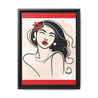 Pearls & Curls3 | Scarlet Kiss - Framed Matte Canvas Art (black or white frame)