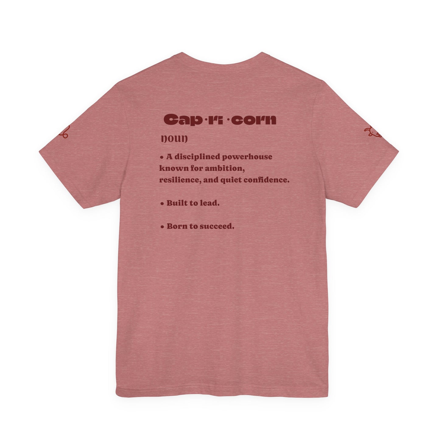 Capricorn | Word Art Graphic Tee (garnet) -- "Capricorn" Definition on Back