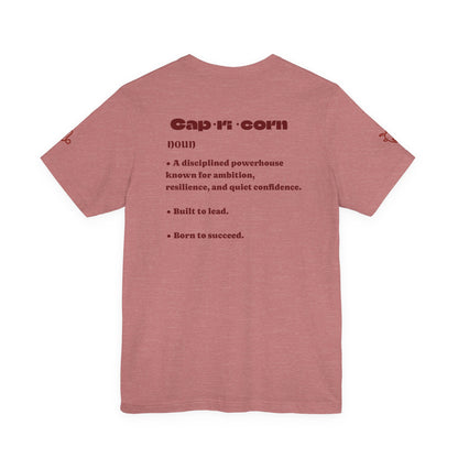 Capricorn | Word Art Graphic Tee (garnet) -- "Capricorn" Definition on Back