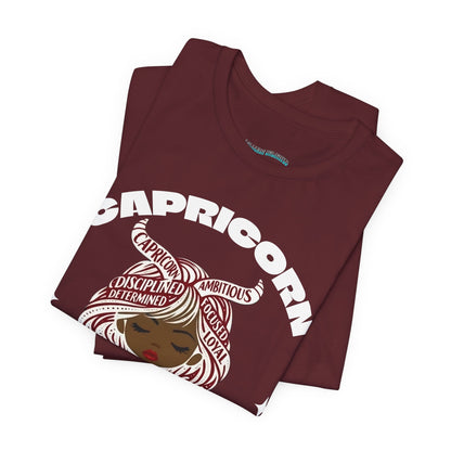 Capricorn | Word Art Graphic Tee (garnet) -- "Capricorn" Definition on Back